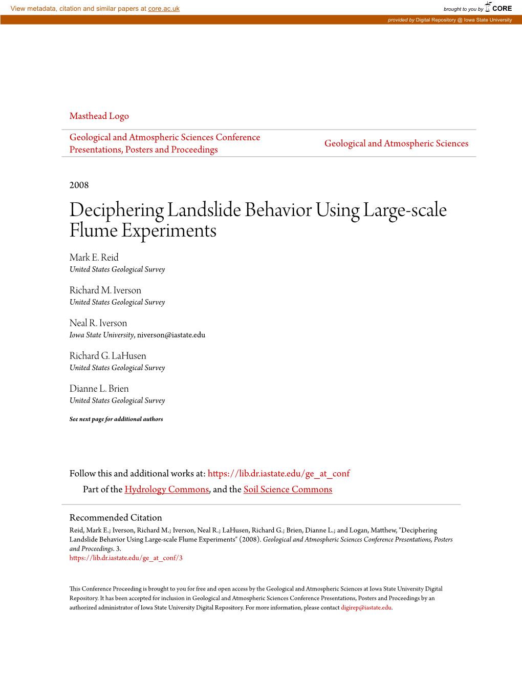 Deciphering Landslide Behavior Using Large-Scale Flume Experiments Mark E