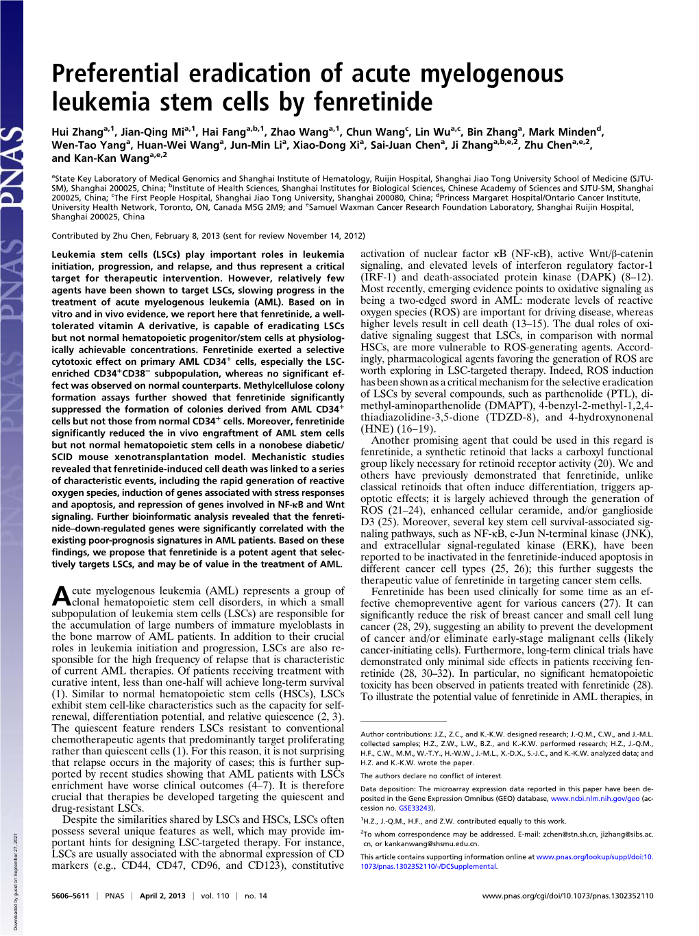 Preferential Eradication of Acute Myelogenous Leukemia Stem Cells by Fenretinide