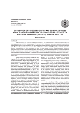 Distribution of Scheduled Castes and Scheduled Tribes Population in Hanumangarh and Ganganagar Districts of Northern Rajasthan (2001-2011): a Spatial Analysis