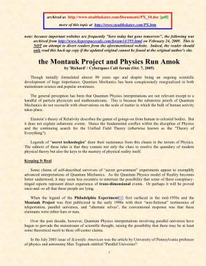 The Montauk Project and Physics Run Amok by 'Richard' / Cyberspace Café Forum (Oct