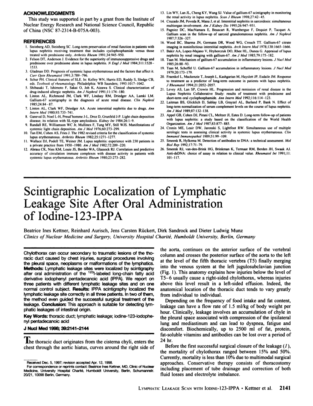 Scintigraphic Localization of Lymphatic Leakage Site After Oral Administration Ofiodine-123-IPPA