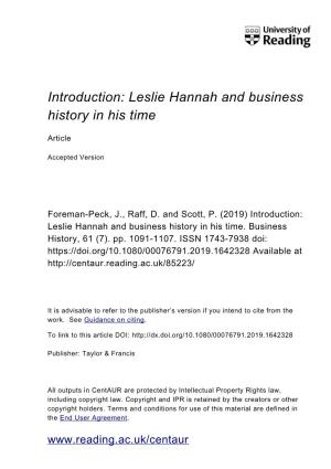 Introduction: Leslie Hannah and Business History in His Time