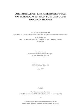 Contamination Risk Assessment from Ww Ii Armoury in Iron Bottom Sound Solomon Islands