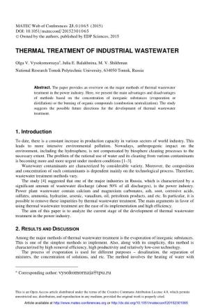Thermal Treatment of Industrial Wastewater
