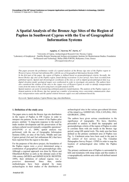 A Spatial Analysis of the Bronze Age Sites of the Region of Paphos in Southwest Cyprus with the Use of Geographical Information Systems