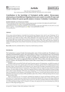 Contributions to the Knowledge of Neotropical Ant-Like Spiders: Myrmecotypus Tahyinandu Sp