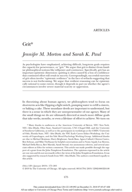 Grit* Jennifer M. Morton and Sarah K. Paul