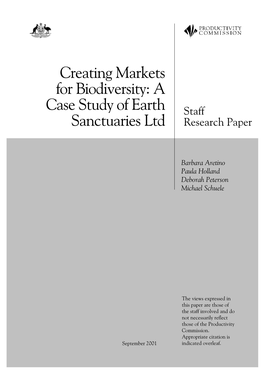 Creating Markets for Biodiversity: a Case Study of Earth Sanctuaries Ltd, Productivity Commission Staff Research Paper, Ausinfo, Canberra