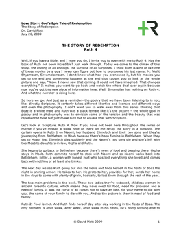 THE STORY of REDEMPTION Ruth 4