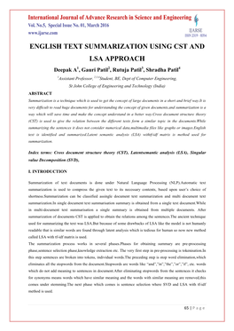 English Text Summarization Using Cst and Lsa Approach