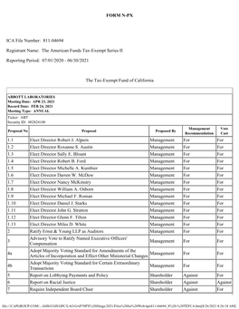 FORM N-PX ICA File Number: 811-04694 Registrant Name: the American Funds Tax-Exempt Series II Reporting Period: 07/01/2020