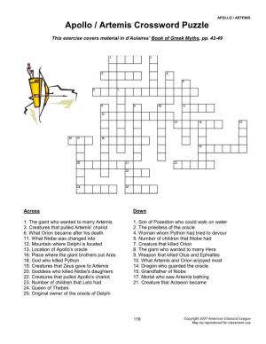Apollo / Artemis Crossword Puzzle