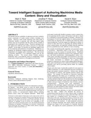 Toward Intelligent Support of Authoring Machinima Media Content: Story and Visualization Mark O