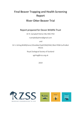 Final Beaver Trapping and Health Screening Report River Otter Beaver Trial