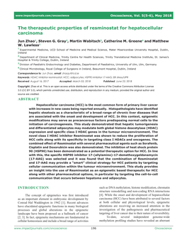 The Therapeutic Properties of Resminostat for Hepatocellular Carcinoma