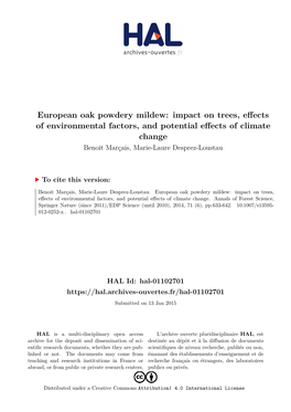 European Oak Powdery Mildew: Impact on Trees, Effects of Environmental Factors, and Potential Effects of Climate Change Benoit Marçais, Marie-Laure Desprez-Loustau