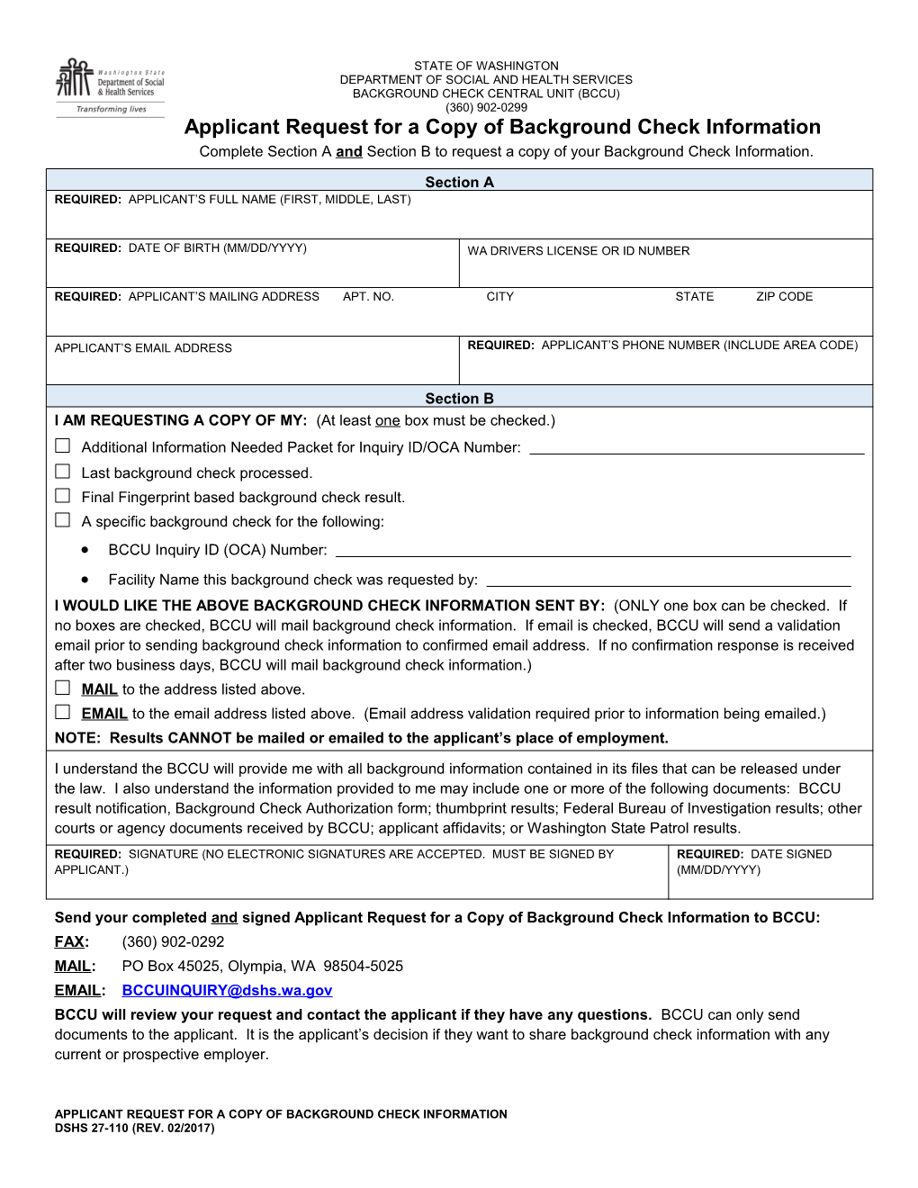 Applicant Request for a Copy of Their Background Check Information