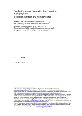 Combating Sexual Orientation Discrimination in Employment: Legislation in Fifteen EU Member States