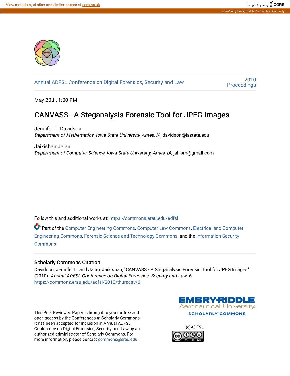 CANVASS - a Steganalysis Forensic Tool for JPEG Images