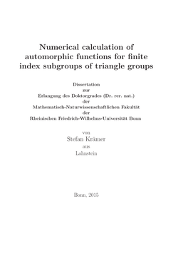 Numerical Calculation of Automorphic Functions for Finite Index Subgroups