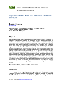 Deportation Blues: Black Jazz and White Australia in the 1920S