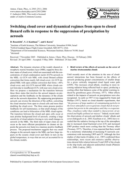 Switching Cloud Cover and Dynamical Regimes from Open to Closed Benard Cells in Response to the Suppression of Precipitation by Aerosols