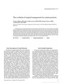 The Evolution of Surgical Management for Craniosynostosis
