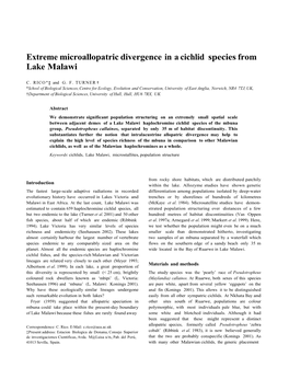 Extreme Microallopatric Divergence in a Cichlid Species from Lake Malawi