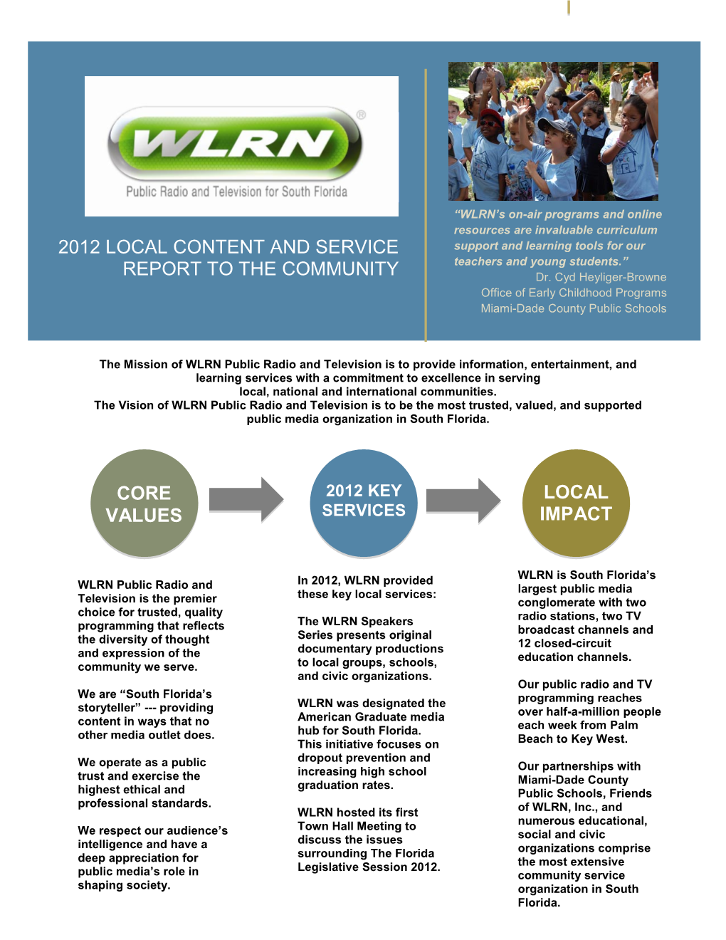 2012 Local Content and Service Report to the Community Core Values Local Impact