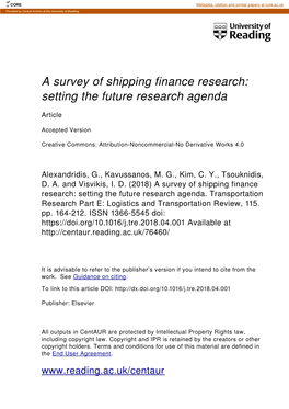 A Survey of Shipping Finance Research: Setting the Future Research Agenda