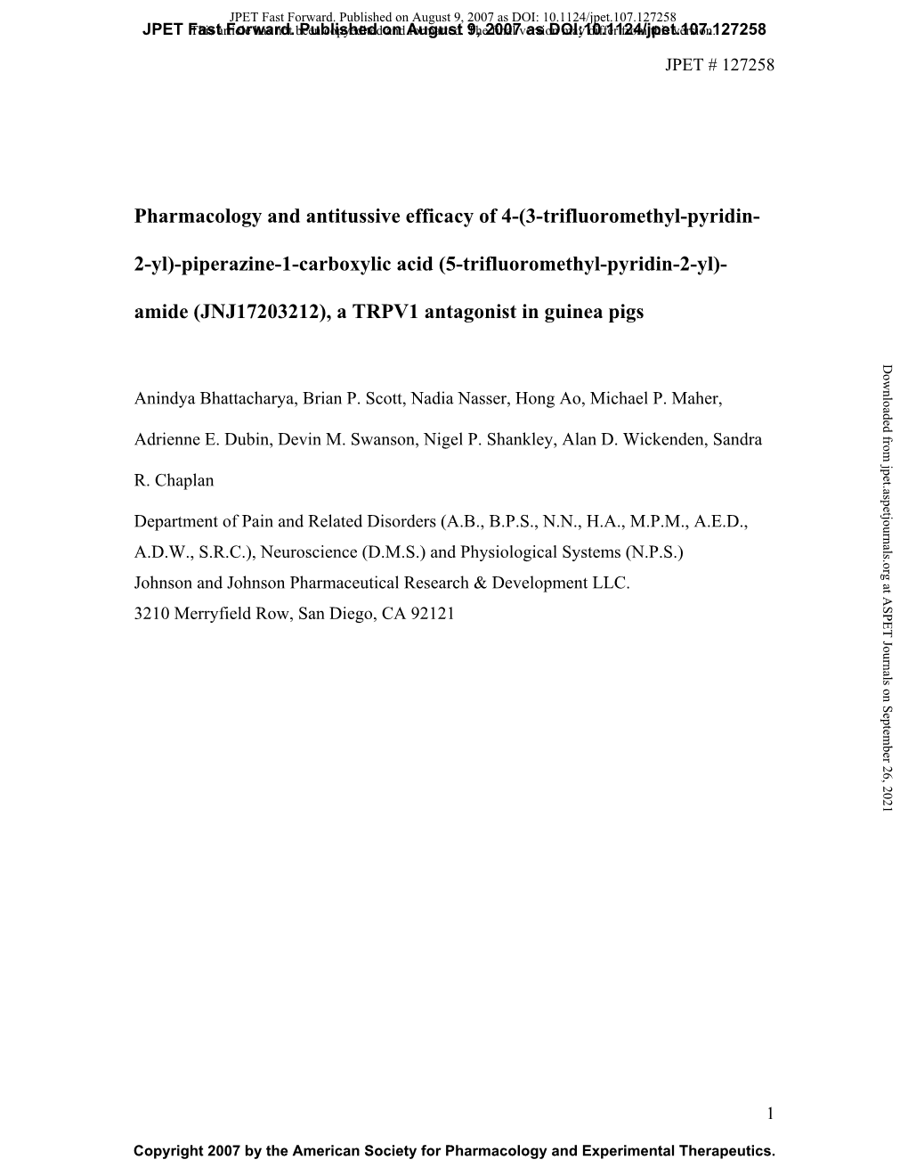 Pharmacology and Antitussive Efficacy of 4-(3-Trifluoromethyl-Pyridin