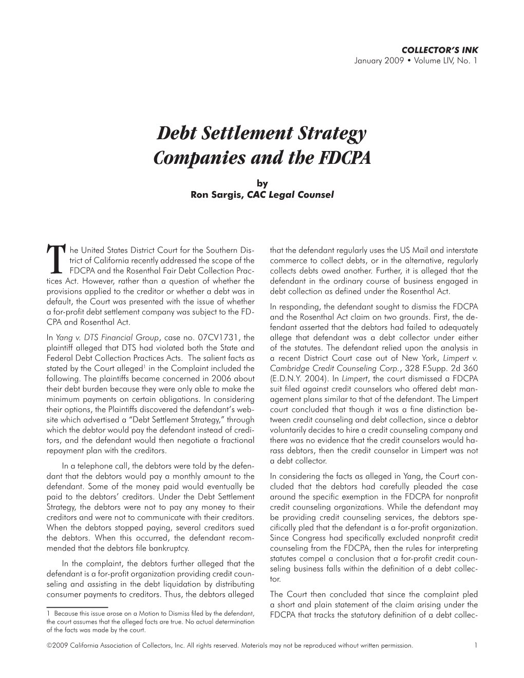 Debt Settlement Strategy Companies and the FDCPA