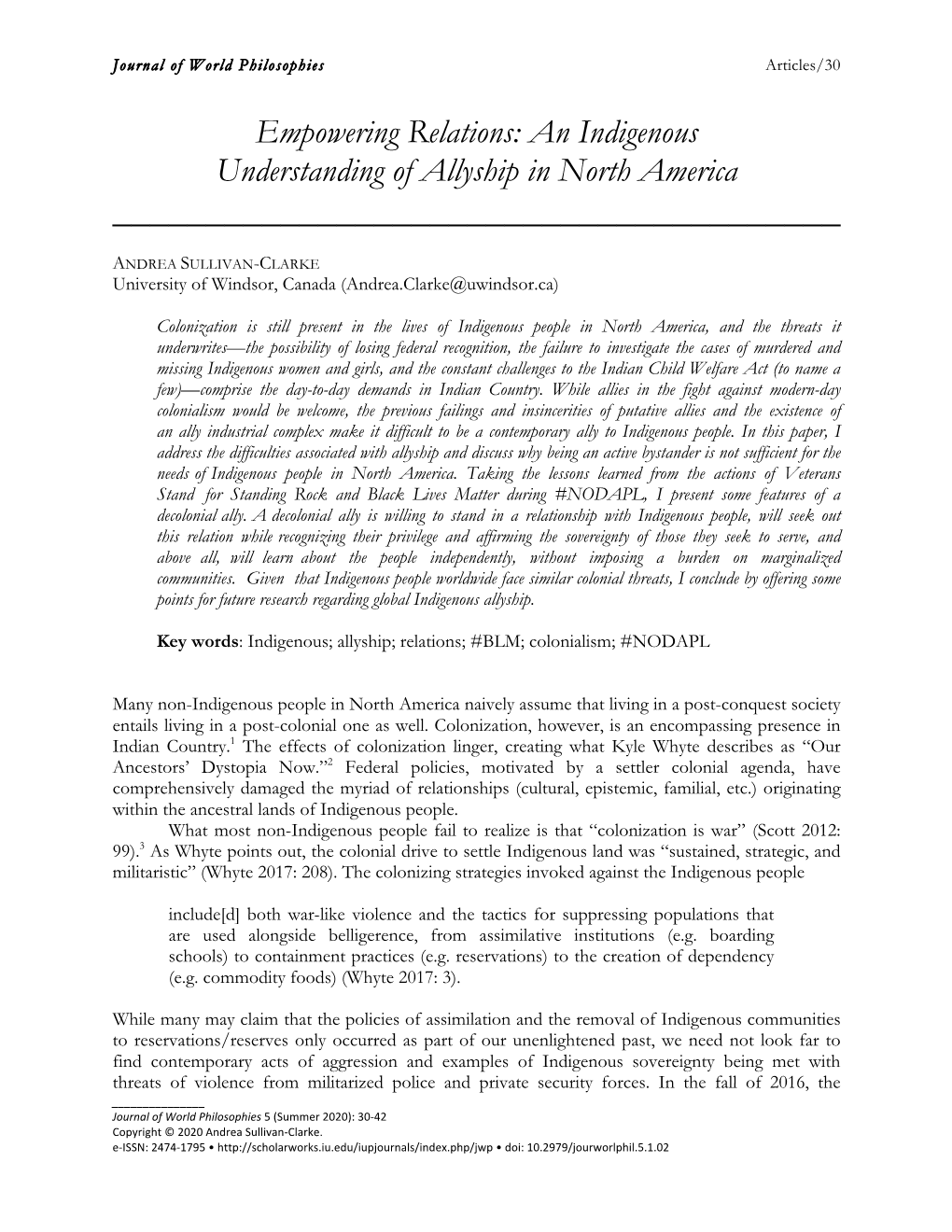 An Indigenous Understanding of Allyship in North America ______