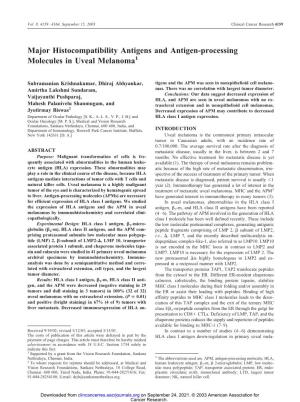 Major Histocompatibility Antigens and Antigen-Processing Molecules in Uveal Melanoma1