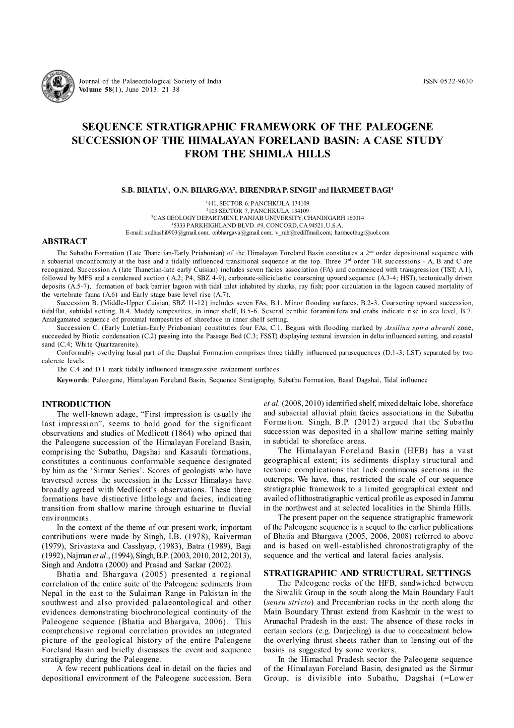 Sequence Stratigraphic Framework of the Paleogene Succession of the Himalayan Foreland Basin: a Case Study from the Shimla Hills