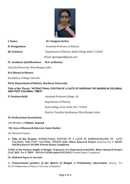 Dr. Swagata Sarkar II. Designation