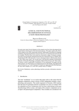 Lexical and Functional Decomposition in Syntax: a View from Phonology