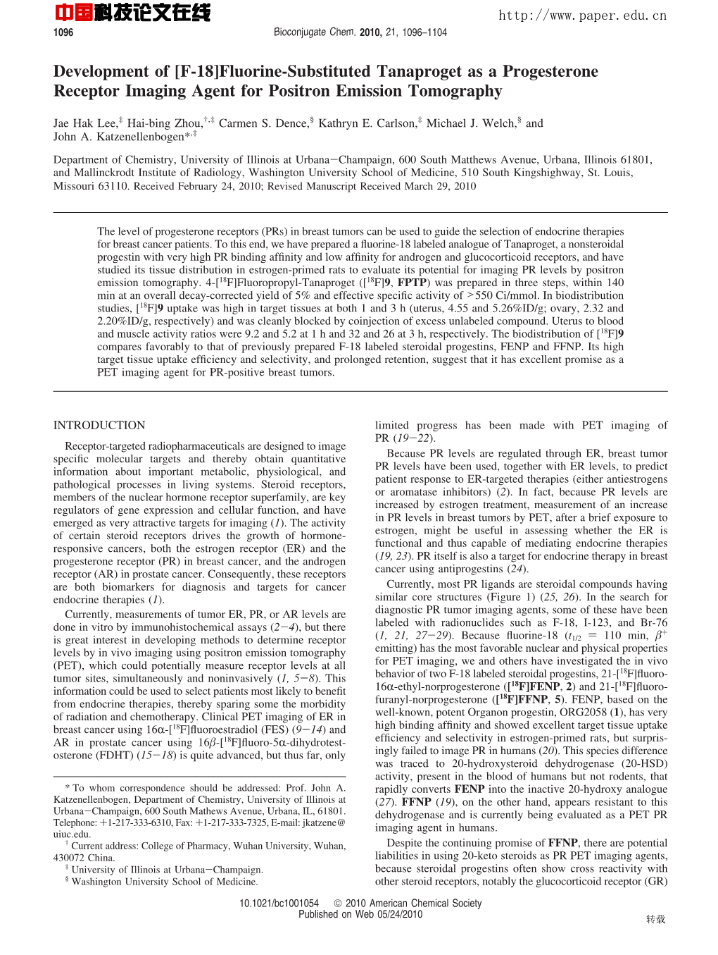 Fluorine-Substituted Tanaproget As a Progesterone Receptor Imaging Agent for Positron Emission Tomography