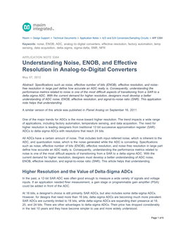 Understanding Noise, ENOB, and Effective Resolution in Analog-To-Digital Converters