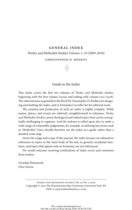 General Index: &lt;Em&gt;Wesley and Methodist Studies&lt;/Em&gt; Volumes 1–10