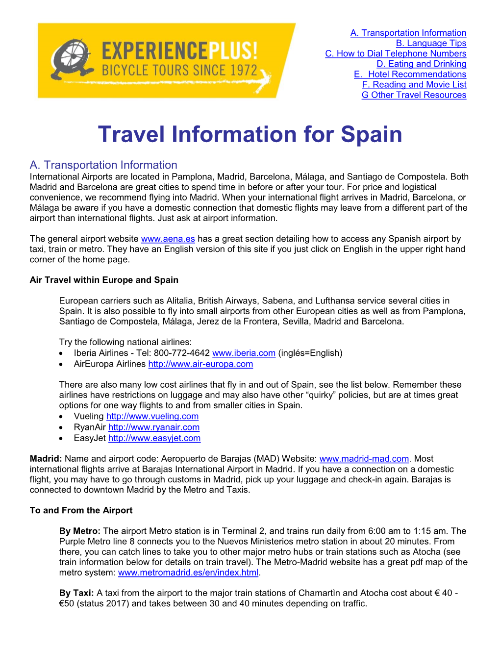 Travel Information for Spain