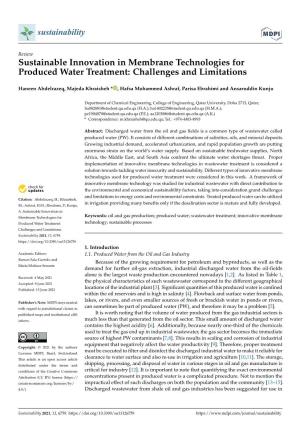 Sustainable Innovation in Membrane Technologies for Produced Water Treatment: Challenges and Limitations