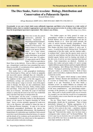 The Dice Snake, Natrix Tesselata: Biology, Distribution and Conservation of a Palaearctic Species Konrad Mebert, Editor