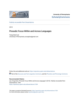 Prosodic Focus Within and Across Languages