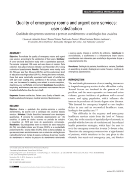 Quality of Emergency Rooms and Urgent Care Services: User Satisfaction Qualidade Dos Prontos-Socorros E Prontos-Atendimentos: a Satisfação Dos Usuários