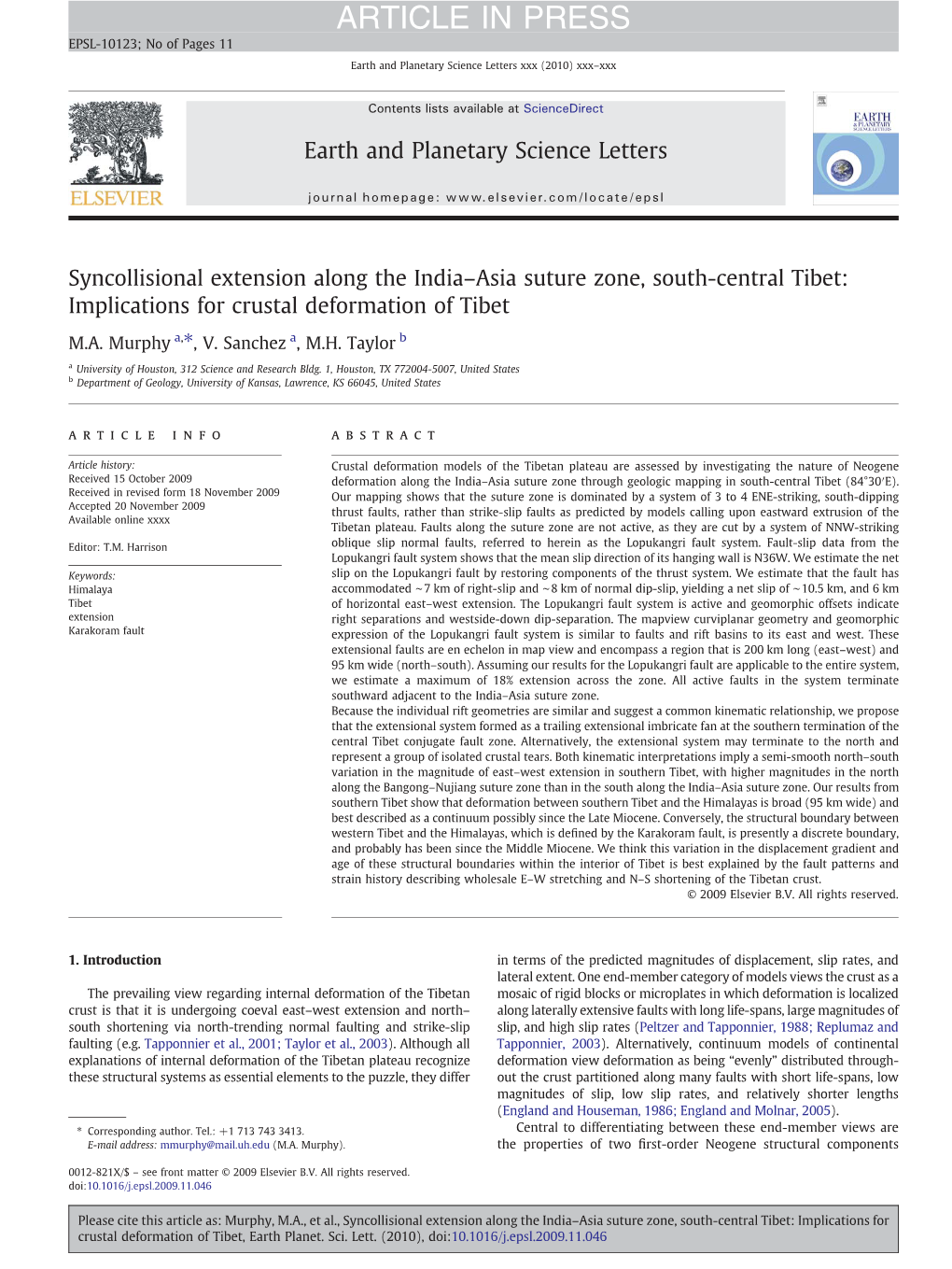 Syncollisional Extension Along the India–Asia Suture Zone, South-Central Tibet: Implications for Crustal Deformation of Tibet