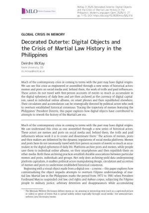 Decorated Duterte: Digital Objects and the Crisis of Martial Law History in the Philippines
