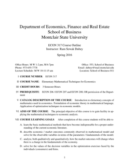 Economics, Finance and Real Estate School of Business Montclair State University