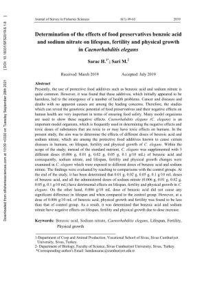 Determination of the Effects of Food Preservatives Benzoic Acid and Sodium Nitrate on Lifespan, Fertility and Physical Growth in Caenorhabditis Elegans