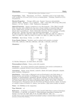 Thorianite Tho2 C 2001-2005 Mineral Data Publishing, Version 1